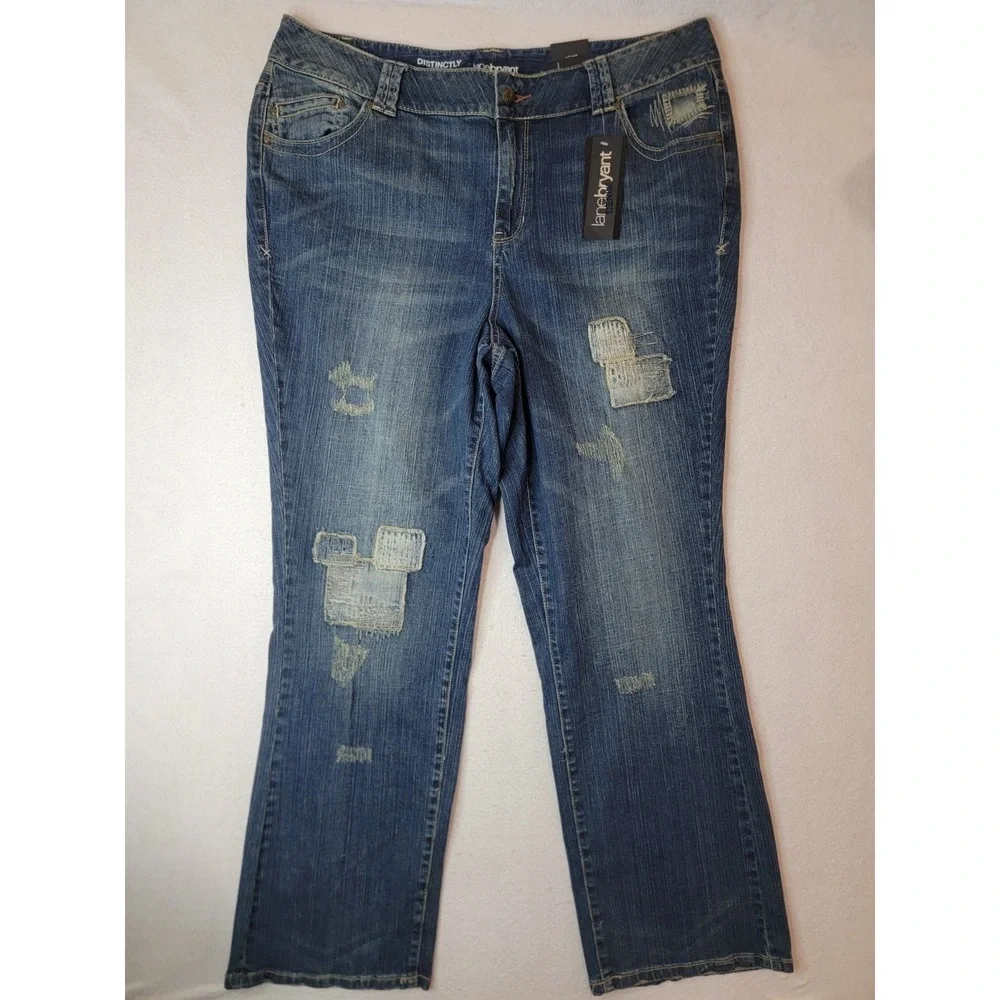 Lane Bryant Distinctly Boot Cut Jeans‎ Sz 20 Patchwork Distressed Stretch NWT